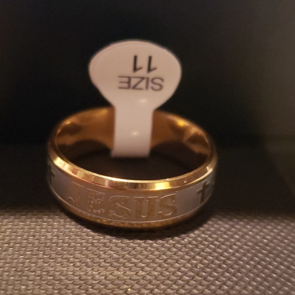 Jesus Stainless Steel Gold Plated  On Silver Ring Band - Picture 4 of 4